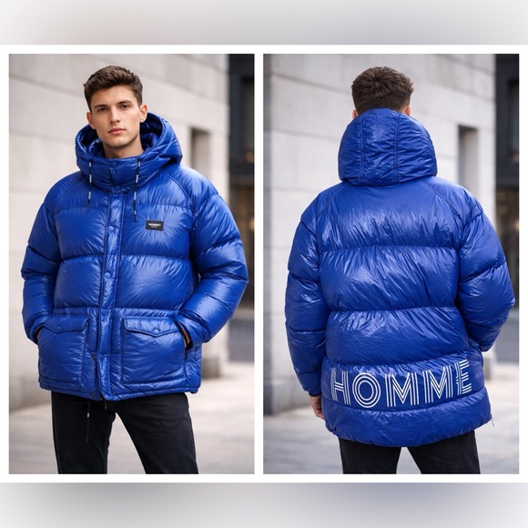 Homme+ Other - HOMME+ Vancouver Blue Down Puffer Jacket — Detachable Hood, Zip & Snap Front